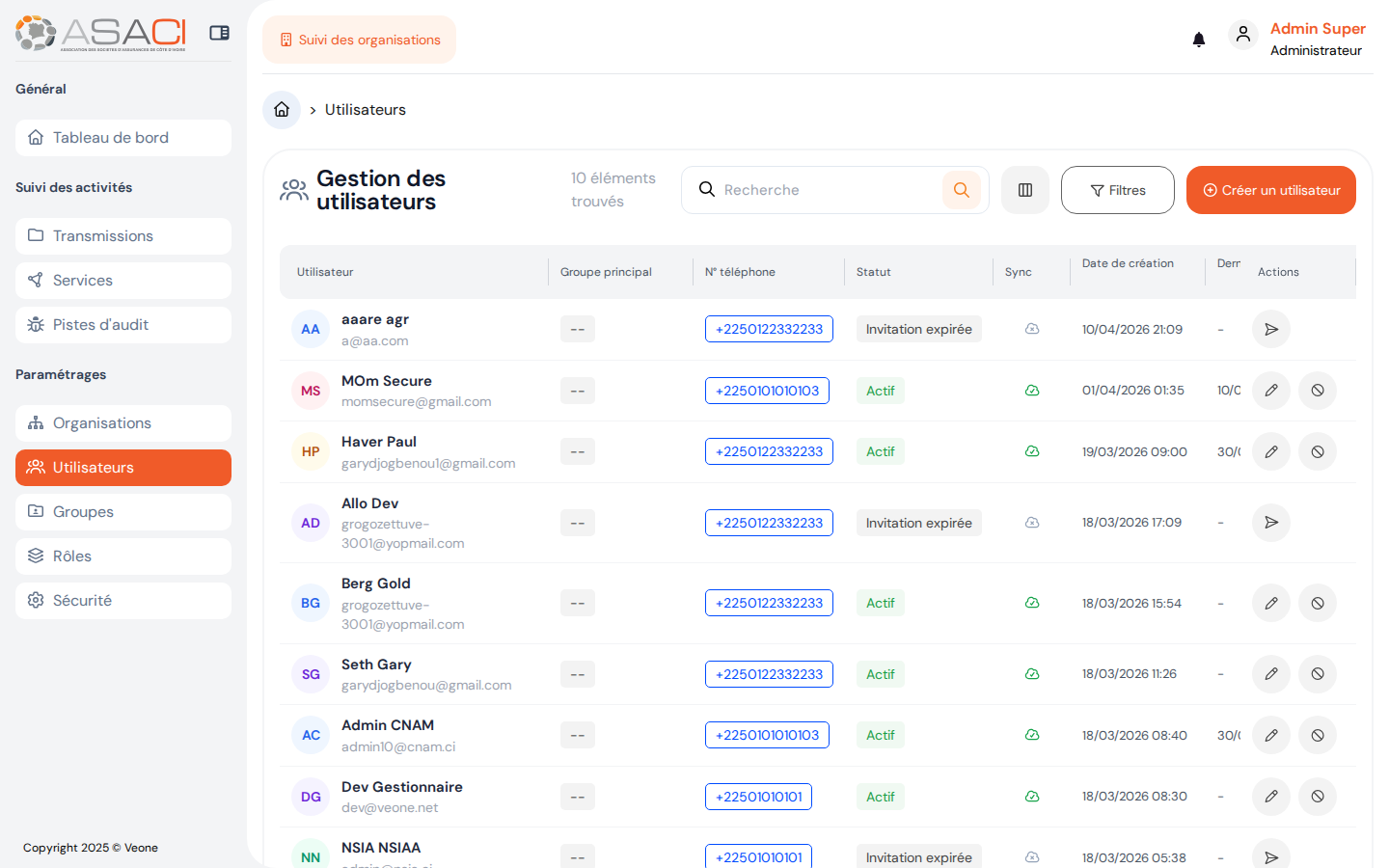 Gestion des utilisateurs