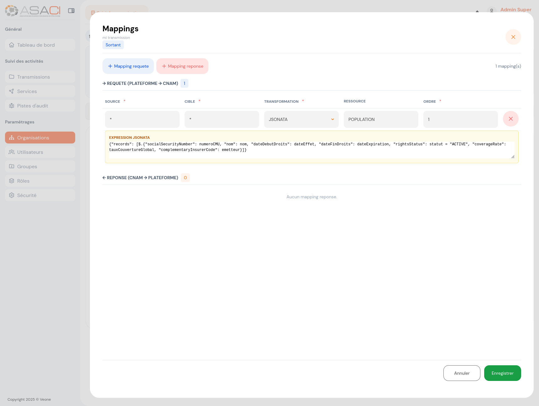 Éditeur de mapping — requête + réponse